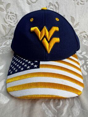 West Virginia Mountaineers Snapback Cap American Flag Brim By Zephyr Blue & Gold